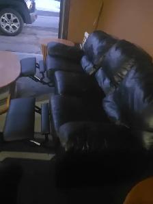 Used black leather recliner set. Free delivery & sofa disposal