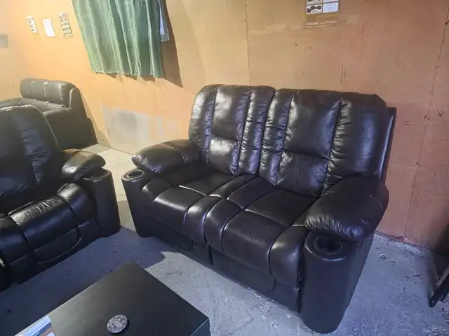 Used brown leather Couch & Love Seat. Free delivery & disposal