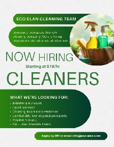 NOW HIRING CLEANERS – ECO ELAN CLEANING TEAM