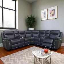 5-Seater Sectional Power Recliner In Gel Leather Upholstery