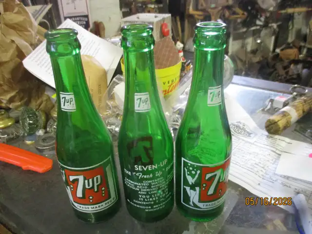 1950s 7UP GIRL IN BATHING SUIT 7 OUNCE POP SODA BOTTLE $18 EA.