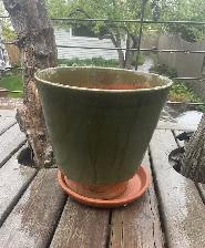 Green glazed clay garden pot for sale