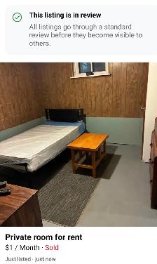 Private room for rent