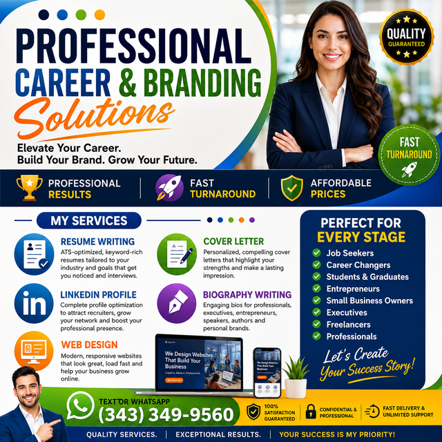 RESUME WRITING, COVER LETTER, LINKEDIN, BIOGRAPHY, WEB DESIGN