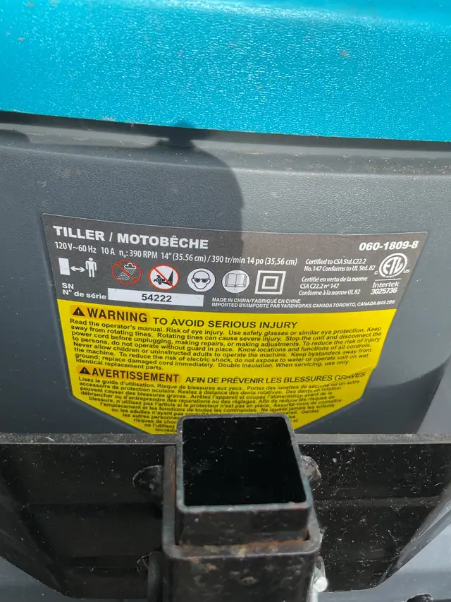 Yardworks 14-inch 10 amp electric corded tiller - Photo 5