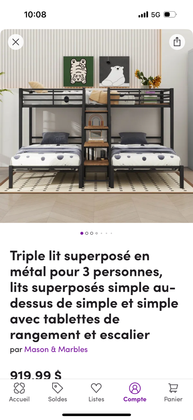 Lit TRIPLE 500.00 NON negociable.Demonter .A venir chercher.