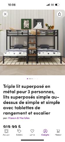 Lit TRIPLE 500.00 NON negociable.Demonter .A venir chercher.