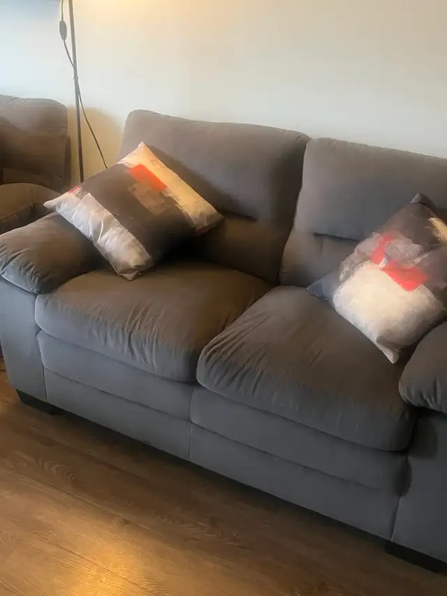 Grey Keighly Loveseat with Cushions for Sale.