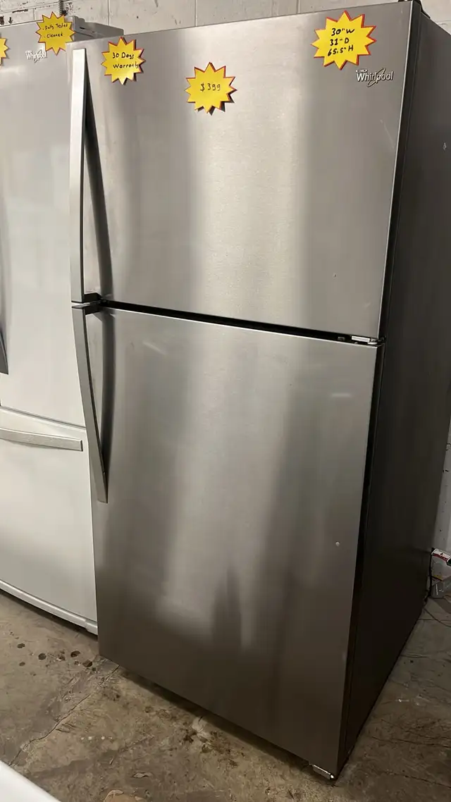 Whirlpool 30" Stainless Stell Refrigerator Fully Tested 30-Day