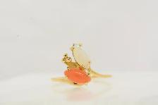 14K OPAL & PEACH COLORED STONE RING