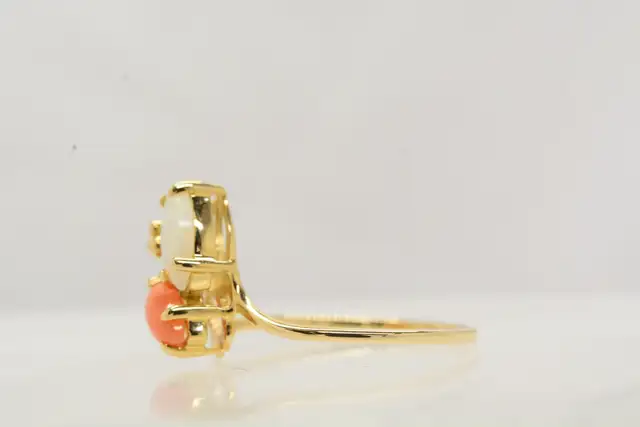 14K OPAL & PEACH COLORED STONE RING - Photo 2