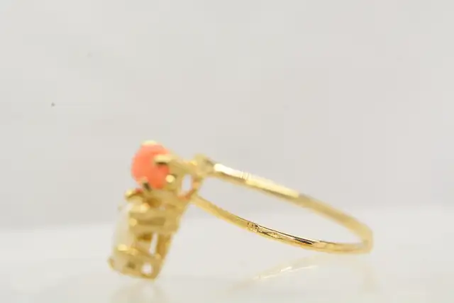 14K OPAL & PEACH COLORED STONE RING - Photo 4