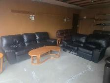 Dark brown leather sofa & love seat. Free delivery & disposal