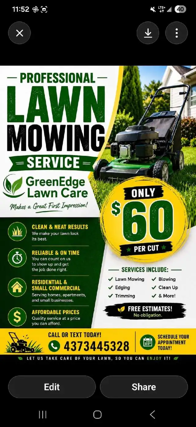 LAWN MOWING SERVICE – ONLY $60