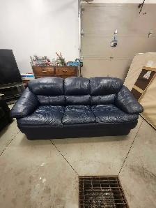Blue leather couch with recliner chair