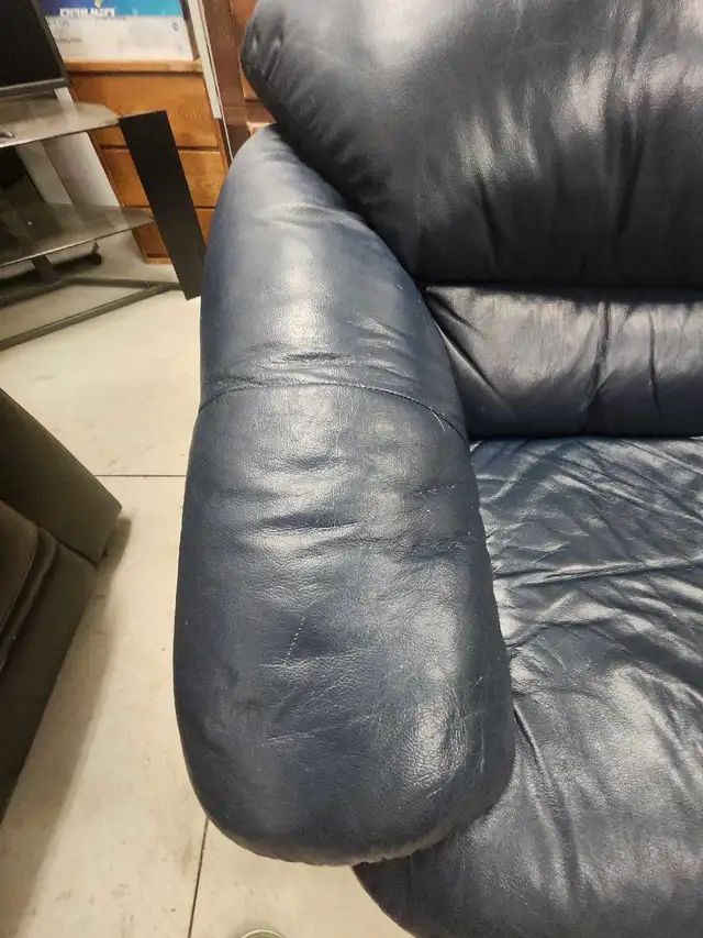 Blue leather couch with recliner chair - Photo 5
