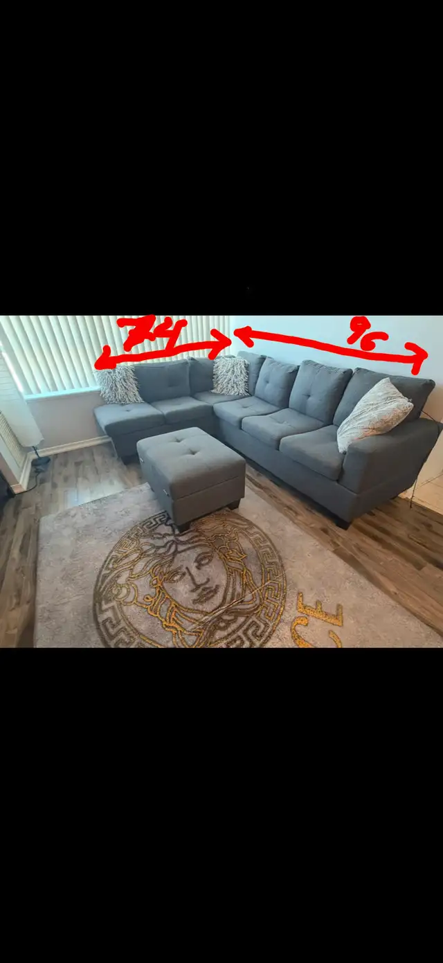 Sectional couch L shape in grey color, mint condition - Photo 2