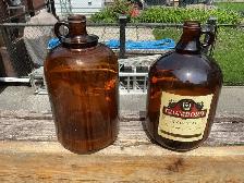 2 Vintage Amber Glass Jugs Chambord 4L Carboys with Handles !