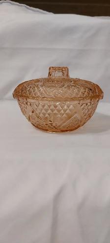 Vintage Candy Dish Fleur-De Lis Hearts & Roses Pink