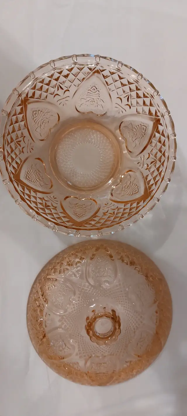 Vintage Candy Dish Fleur-De Lis Hearts & Roses Pink - Photo 2