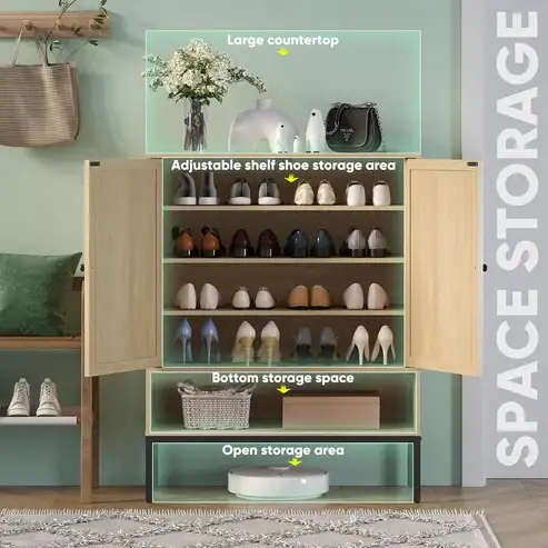 Brand New 39.5' 2-Door Rattan Shoe Storage Cabinet Special $149 - Photo 3