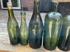 7 Antique Green & Dark Collectible Glass Bottles ! - Photo 4