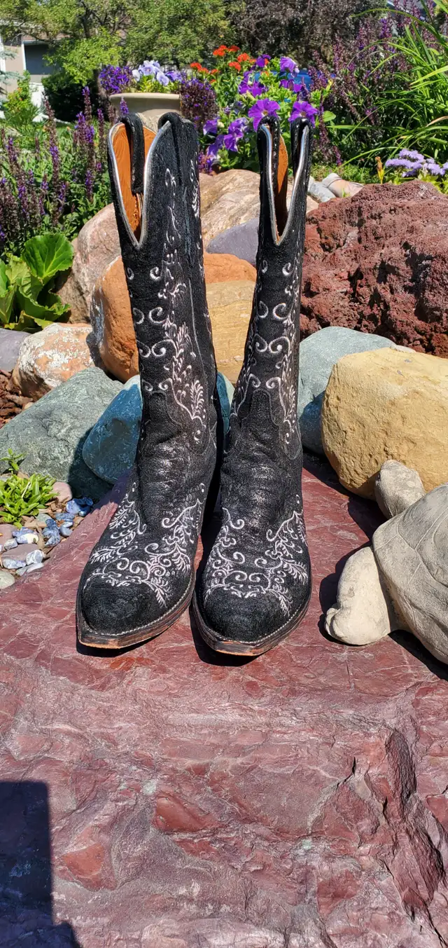 Black Ladies Cowgirl Boots From Genuine Snake Skin Size 7.5B - Photo 5