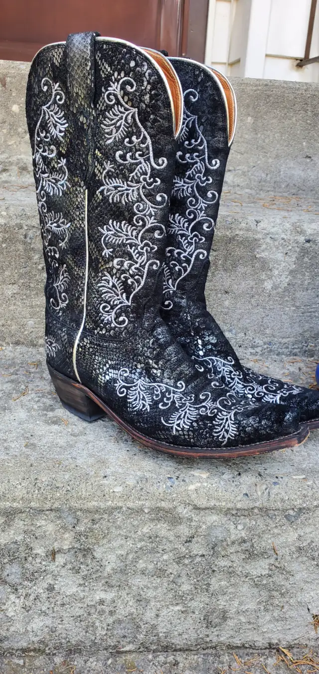 Black Ladies Cowgirl Boots From Genuine Snake Skin Size 7.5B - Photo 10