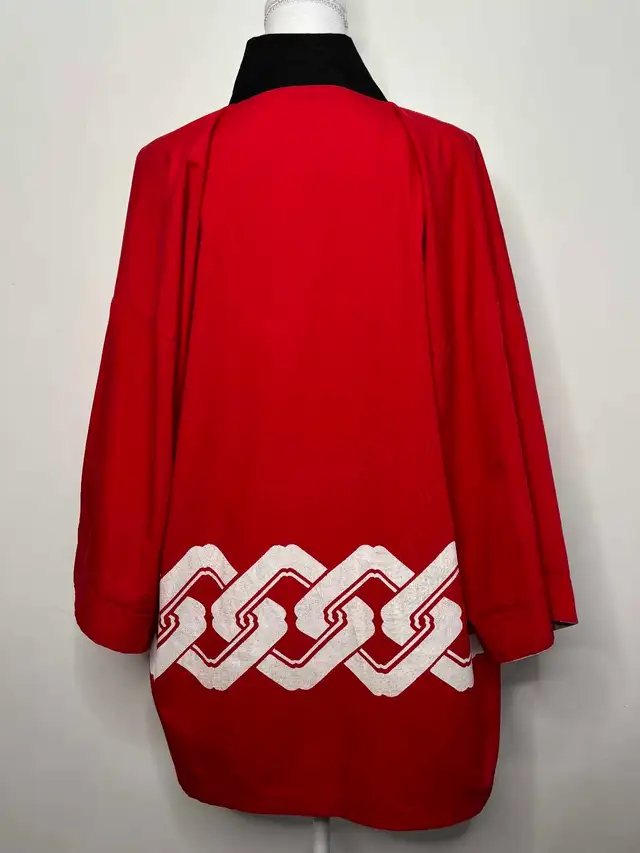 Vintage Traditional Japanese Happi Coat/Hanten – Red & White - Photo 3