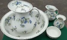 5 pc. Ridgways Porcelain Wash Basin / Pitcher set.England.