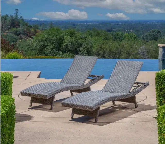 Outdoor patio woven chaise loungers set of 2 - Photo 3