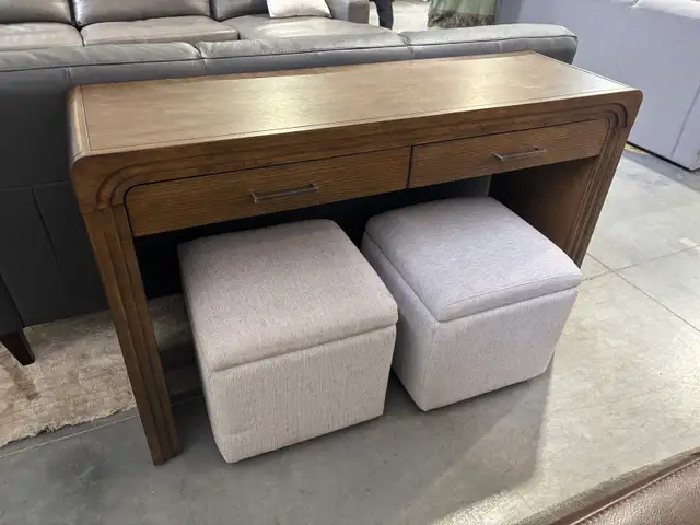 52" Accent console with 2 storage ottomans