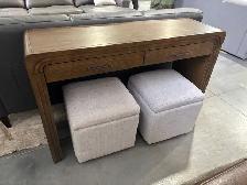 52" Accent console with 2 storage ottomans