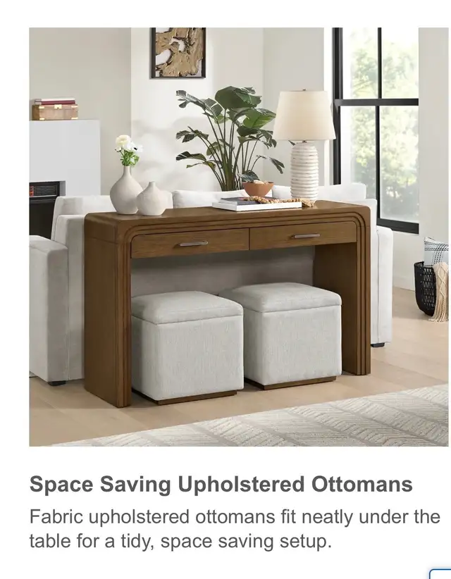 52" Accent console with 2 storage ottomans - Photo 3