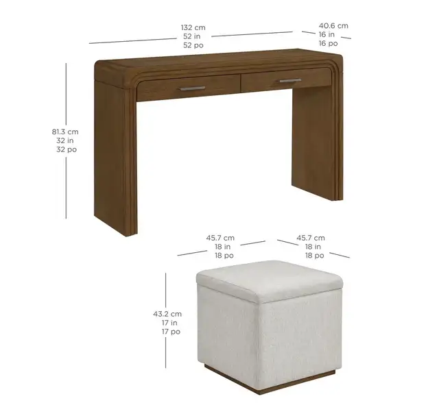 52" Accent console with 2 storage ottomans - Photo 5