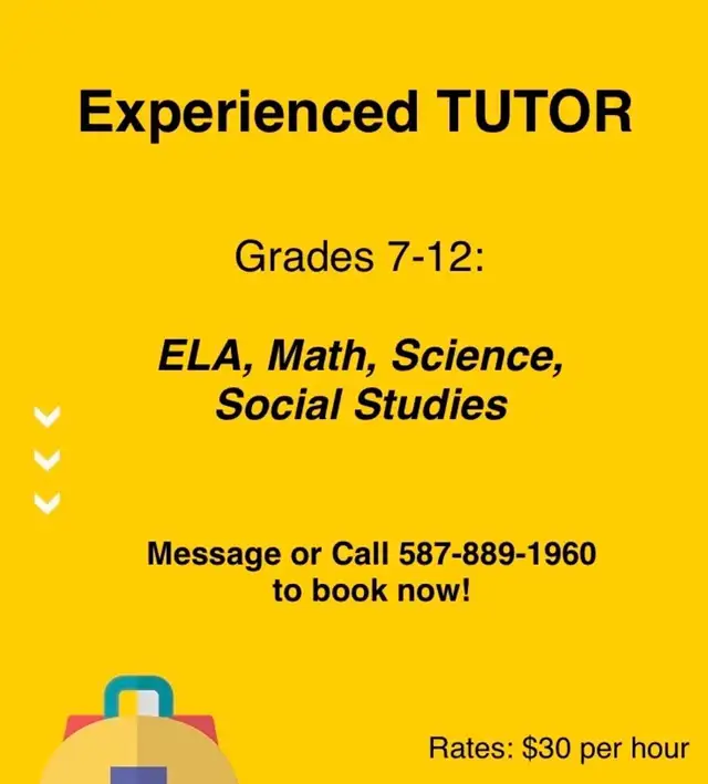 EXPERIENCED TUTOR (GRADES 7-12,ALL SUBJECTS, $30/hr)