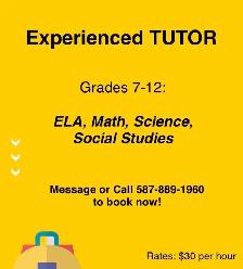 EXPERIENCED TUTOR (GRADES 7-12,ALL SUBJECTS, $30/hr)