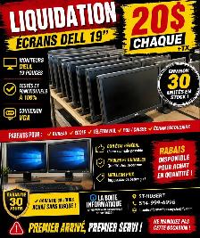 Écrans / Moniteurs Dell 19' – 20$ CHAQUE Testés & Fonctionnels