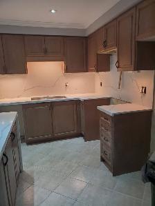 Plain White Countertop With Orange Island 437-522-8447