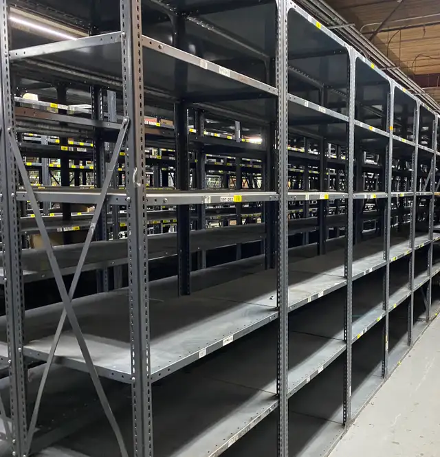 used metal industrial shelf units 2' deep x 4' wide x 7'4 tall - Photo 9