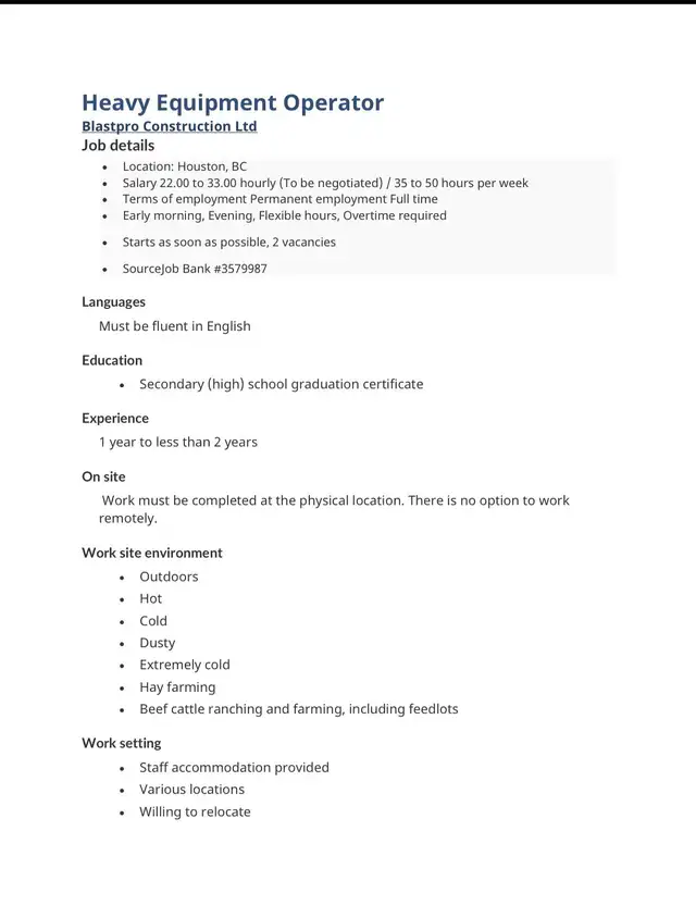 Heavy equipment operator