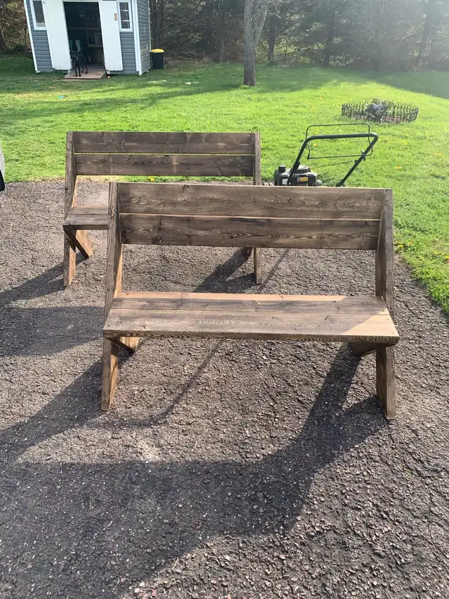 wood stained 2x6 bench for patio or fire pits
