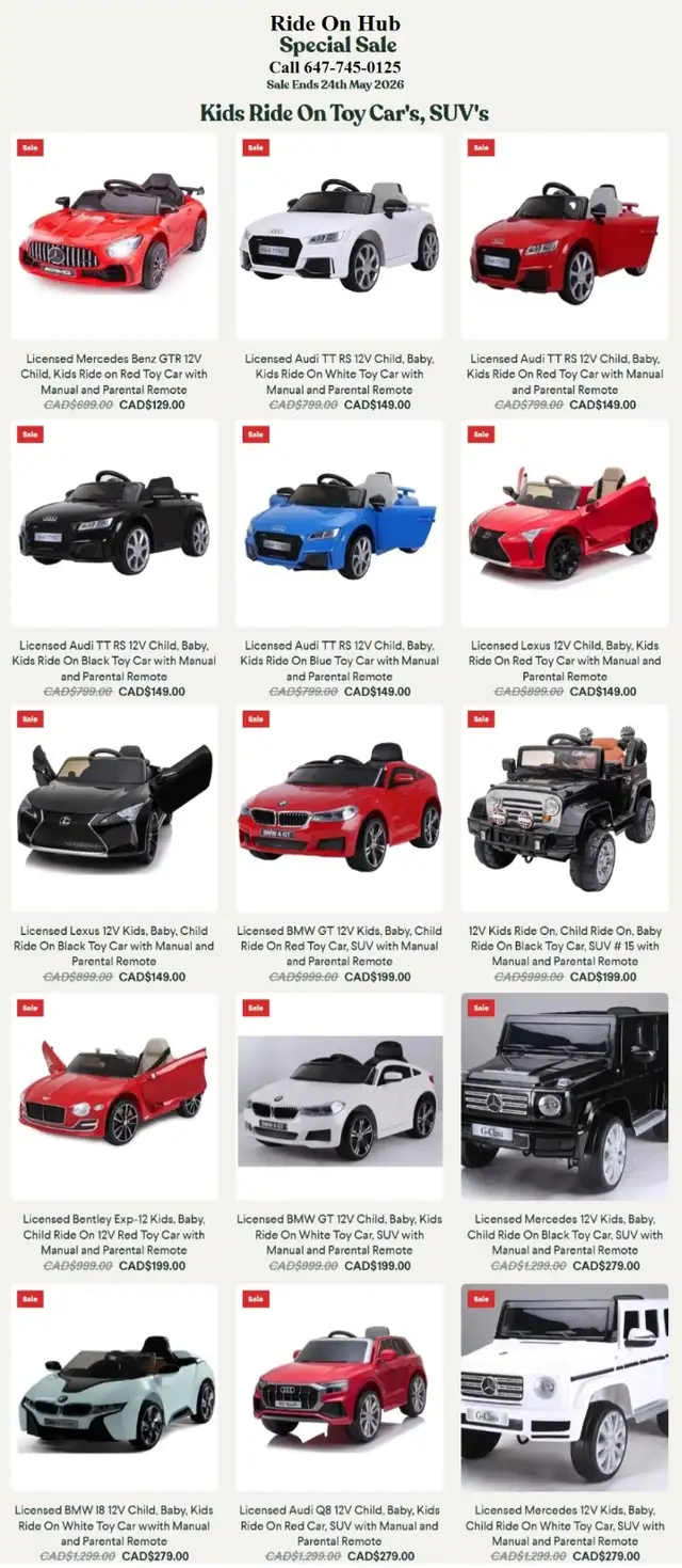 SPECIAL SALE STARTING FROM $129 KIDS BABY CHILD RIDE ON 12V CAR