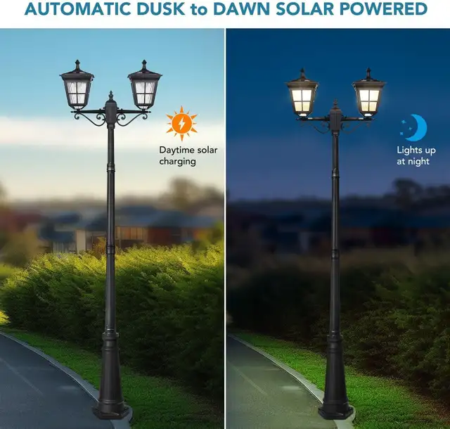 8FT SOLAR STREET LAMP POST – DUAL HEAD – CAST ALUMINUM NEW $240