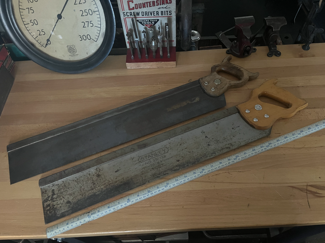 Vintage Stanley & Nicholson 24' steel back miter saws