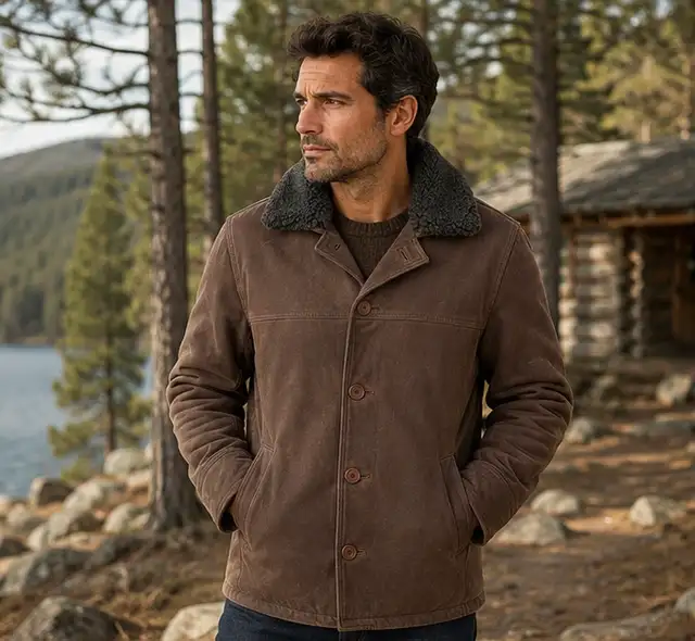 Men’s Sherpa Collar Leather Jacket
