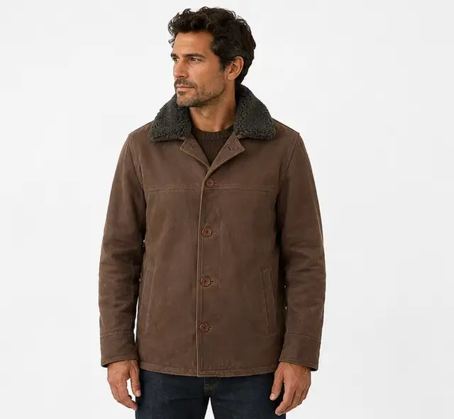 Men’s Sherpa Collar Leather Jacket - Photo 2