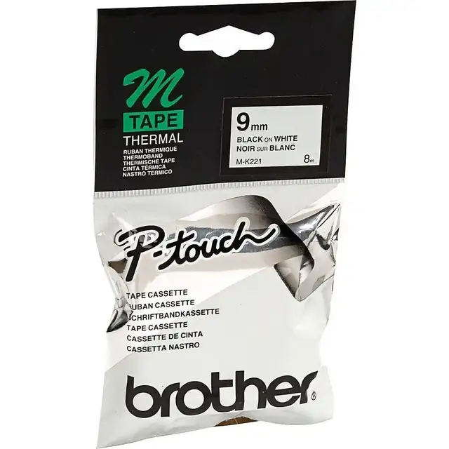 Brother MK221 Genuine P-Touch Tape 9mm (Black on White)