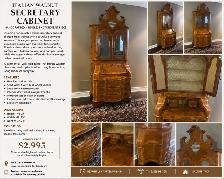 Italian Walnut Secretary Desk Cabinet – Handcrafted Piece - Photo 10