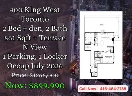 ️ 400 King West Assignment Sale | 2 Den | Parking & Locker